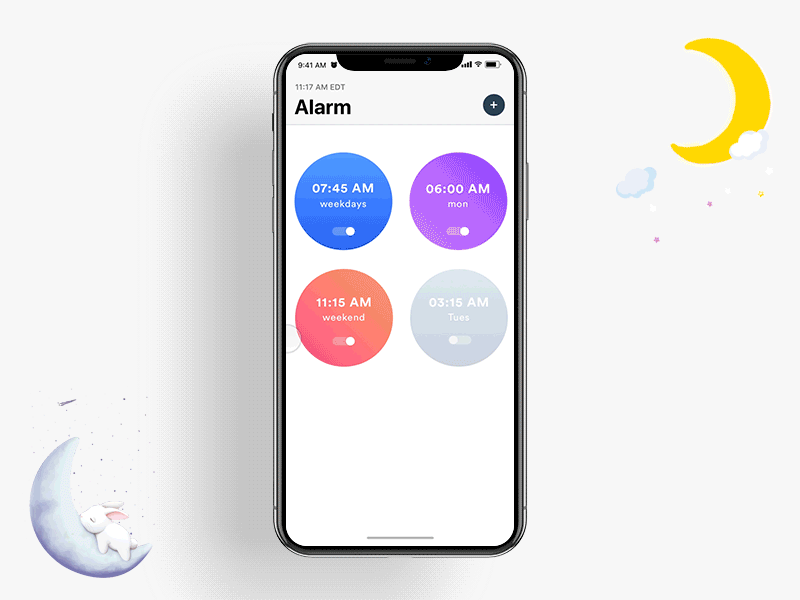 Alarm Interaction abstract alarm circle clock icons ios iphonex material plus shadow watch
