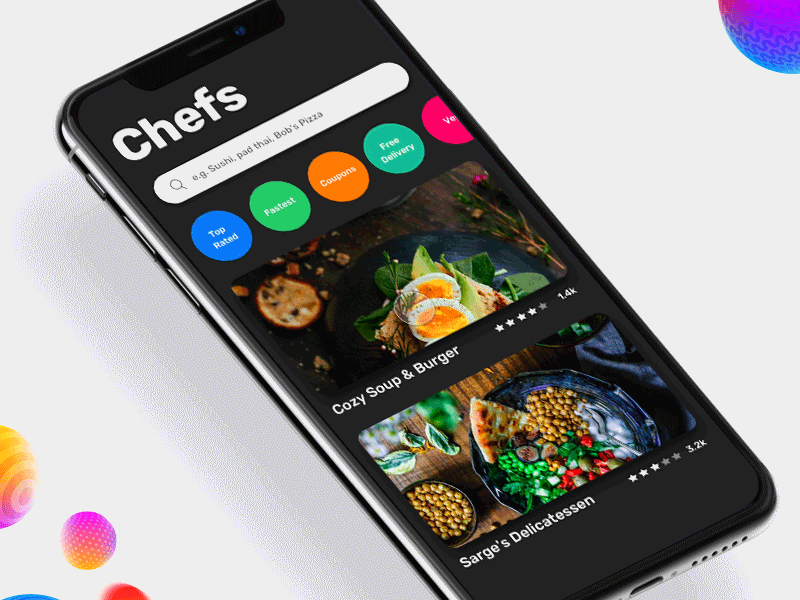 Multiple food order interaction app ar arkit blue chat clean delivery food groceries kit ui