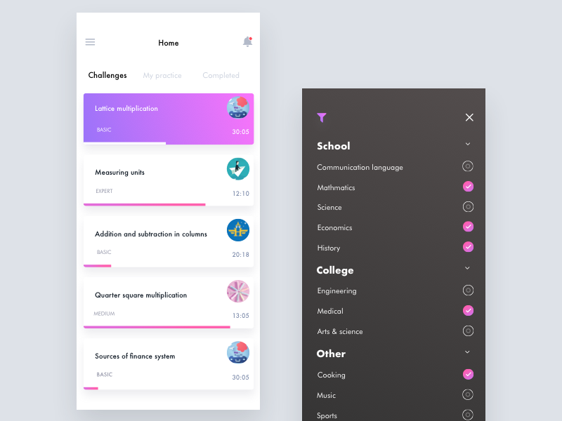 Progress on Subject ux ui test scorebeyond progress plan parent learning ios education app