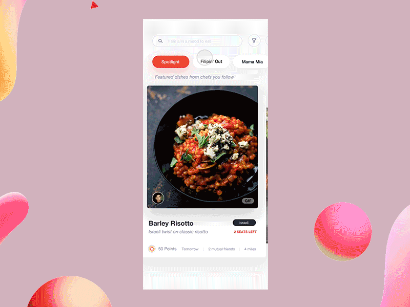 Booking flow shot debut cart app swipe slide booking food gif animation interaction add