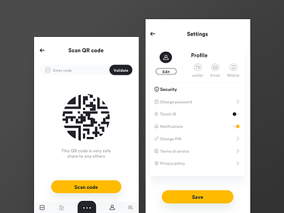 Blockchain app QR scan and setting