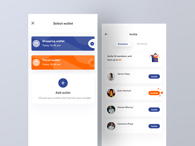 Select wallet and Invite animation app blockchain clean cryptocurrency dashboard design illustration interaction interface ios iphone johnyvino minimal mobile principle ui ux wallet web