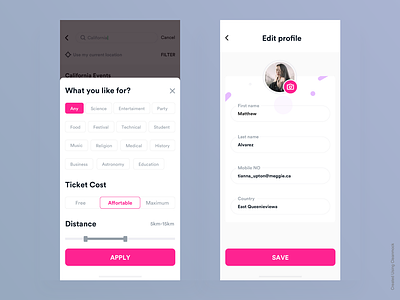 Event near you animation clean design ecomerce event event agency event app event artwork event branding interaction ios johnyvino mobile near nearby nearsoft profile profile card profile cover ui