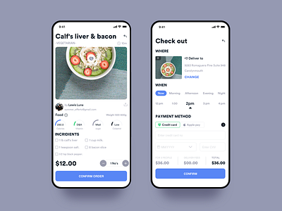 Food Details And Delivery Schedule app calcio calories charrges clean credit card deleivery design food food and beverage interaction ios johnyvino mobile payment time time lapse ui ux