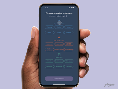 Book Suggestion animation app book booking choose chooser clean interaction ios johnyvino mobile onboarding preference preferences setting settings settings page tags ui ux