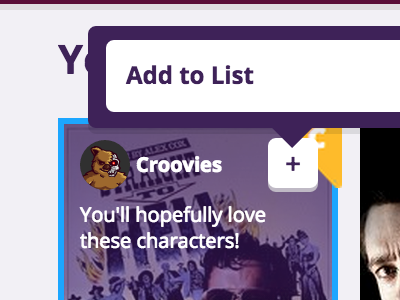 Croovies - movie hover state, add to list hover popup tooltip