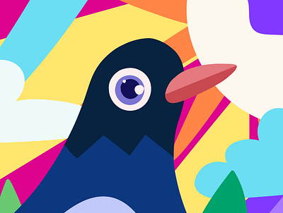 Pigeon character color design illustration illustrator leaves poster procreate solid
