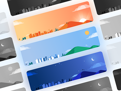 Day and Night cityscape day and night illustration morning night ui cards