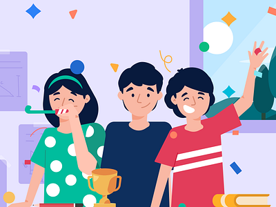 Celebration trio ✨ celebrate character confetti edtech figma group study illustration illustrator learners unacademy