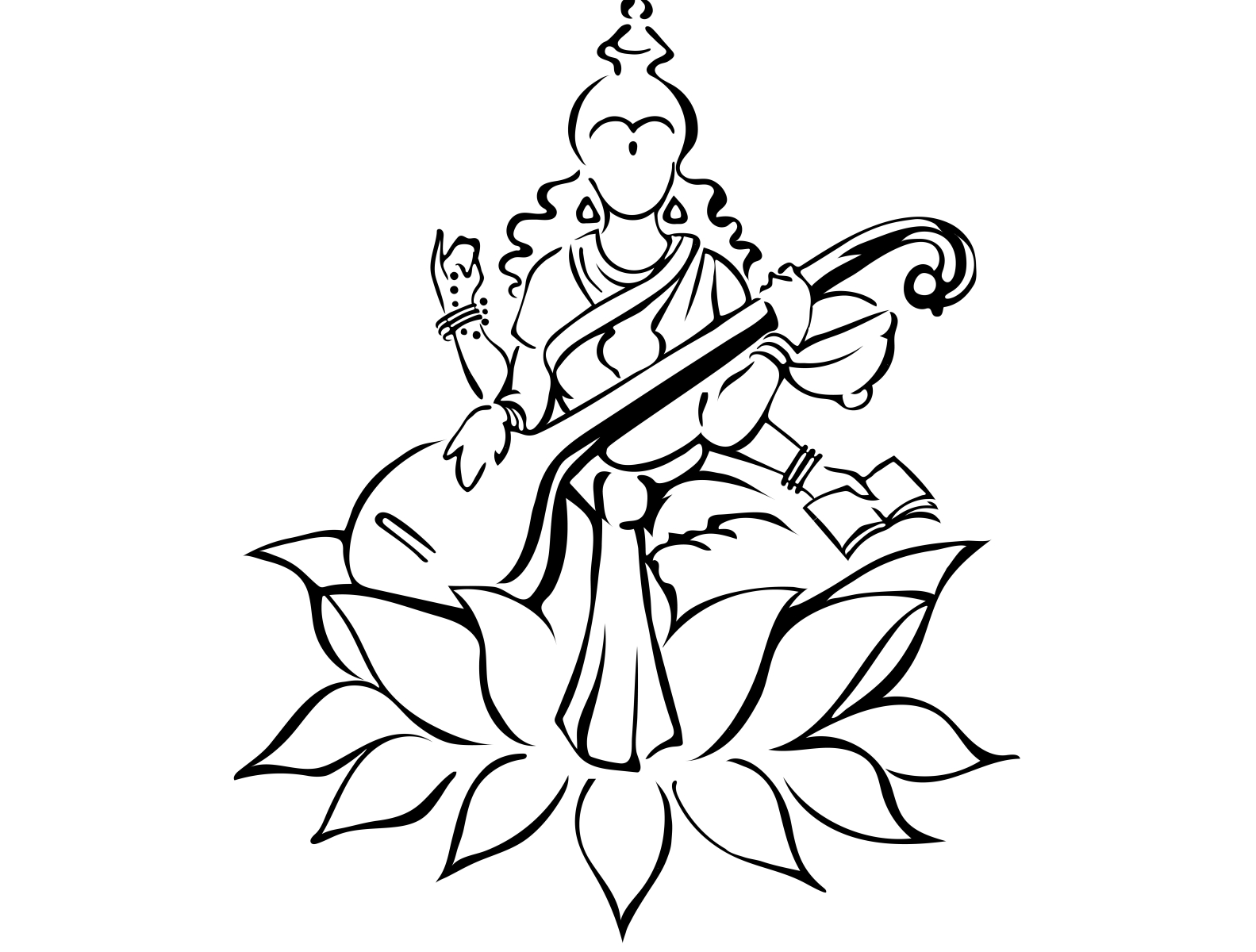 Saraswati, Hindu goddess of wisdom, on lotus flower with veena by Vera ...