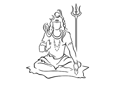 Shiva, Hindu god, giving blessing, sitting with beads & trident art black and white blessing deity design god hand drawn hindu illustration ink logo modern outline print religion shiva silhouette sitting sketch symbol