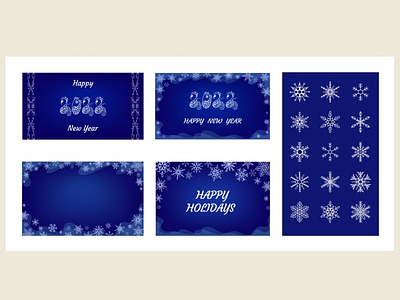 Happy New Year 2002 card, background & snowflakes design bundle