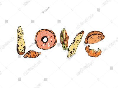 Word Love made of baked items