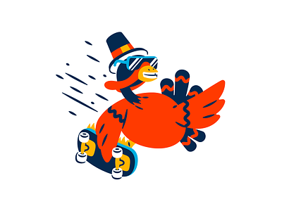 Cool turkey character cool feather grab illustration pilgrim skate sunglasses thanksgiving thierry fousse trick turkey