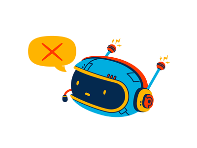 No comment bot character chatbot head headphones headset illustration microphone no comment robot speechbubble thierry fousse