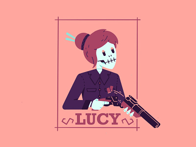 Lucy character cowboy cowgirl dead double barrel shotgun frame gun illustration poster reload shells shotgun skeleton skull thierry fousse wanted