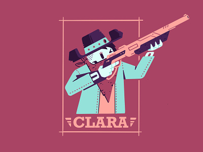 Clara aim character cowboy cowboy hat cowgirl frame gun hat illustration lever action rifle poster rifle scarf skeleton skull thierry fousse wanted