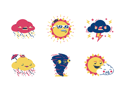 Weather stickers set #1 character cloud forecast icons illustration lightning rain set stickers sun thierry fousse tornado twister weather weather forecast