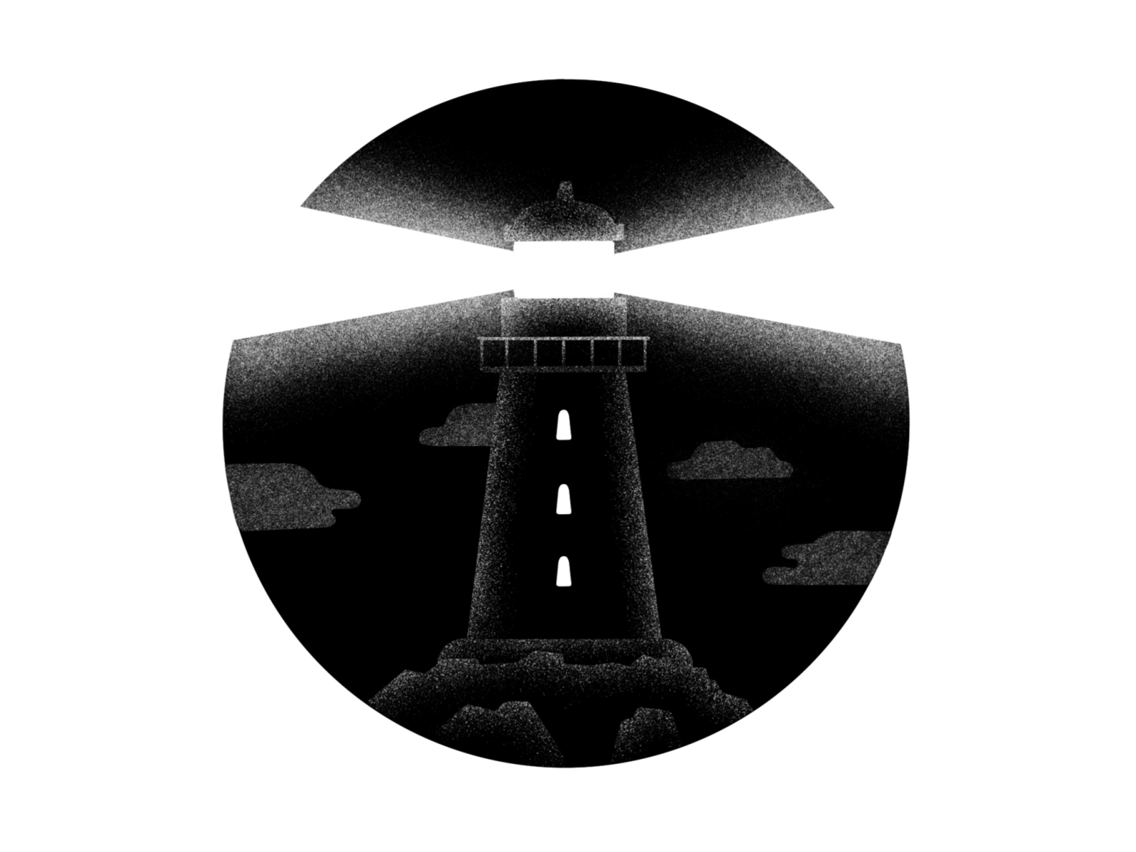 Inktober #10 - Hope black and white clouds dark grain hope illustration ink inktober inktober2020 inktober52 light lighthouse night rocks sea texture thierry fousse tower