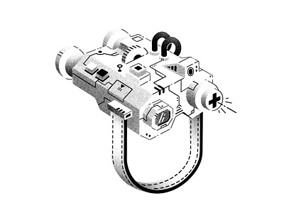 Inktober #15 - Outpost binoculars black and white futuristic glasses grain illustration ink inktober inktober2020 inktober52 lens outpost procreate procreate art scout texture thierry fousse wires