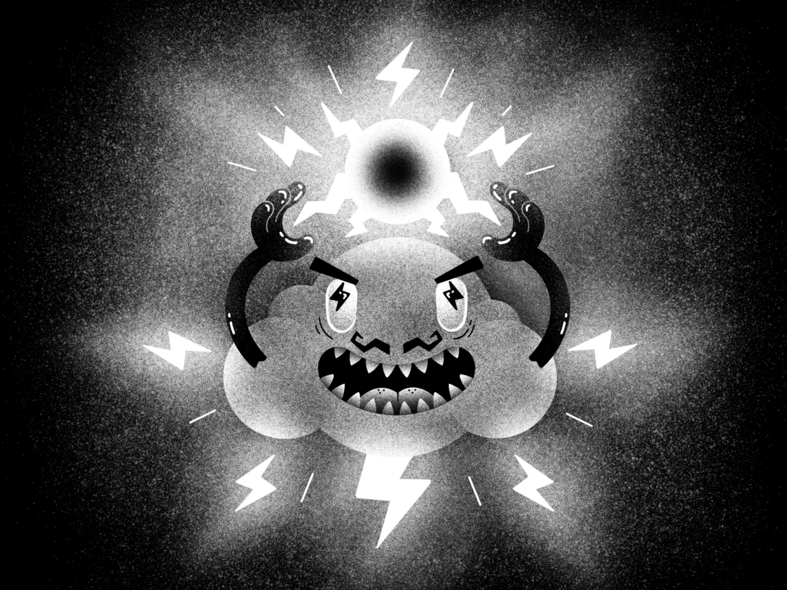 Inktober #17 - Storm black and white character cloud crazy energy evil grain illustration ink inktober inktober2020 inktober52 laugh lightning mad mustache storm texture thierry fousse