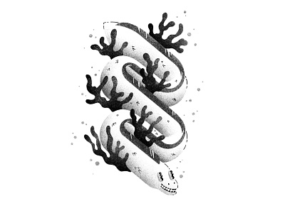 Inktober #20 - Coral black and white blub coral crawl eel fish illustration ink inktober inktober2020 sea slither snake thierry fousse water wave wavy