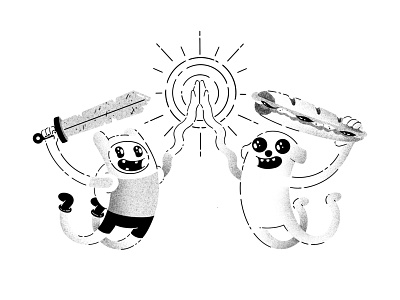 Inktober #25 - Buddy adventure time black and white cartoon network character fanart finn and jake finn the human friends friendship highfive holy illustration ink inktober inktober2020 jake the dog sandwich shockwave sword thierry fousse