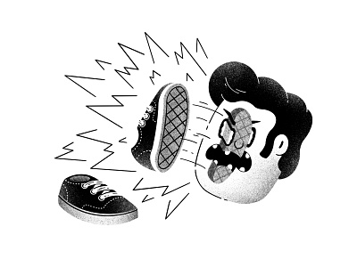 Inktober #29 - Shoes character face head hit illustration ink inktober inktober2020 kick shock shoes smash sneakers texture thierry fousse vans vansshoes