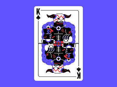 King of chaos barbarian berserk berserker card card design chaos character club clubs deck of cards figures horns illustration king kingofclubs skull sword thierry fousse warrior wrath