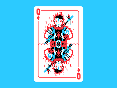 Queen of order bracer brawler card card design character deck of cards diamonds energy fighter illustration magic monk order punk queen queen of diamonds staff tattoos thierry fousse woman