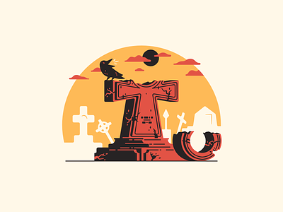 T stands for... 36daysoftype t 36daysoftype08 ankh cemetery crow dusk grave graveyard illustration ominous stone thierry fousse tomb