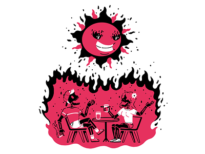 Let's get scorched bar burn character drink fire flames friends illustration scorched skeleton sun talk thierry fousse