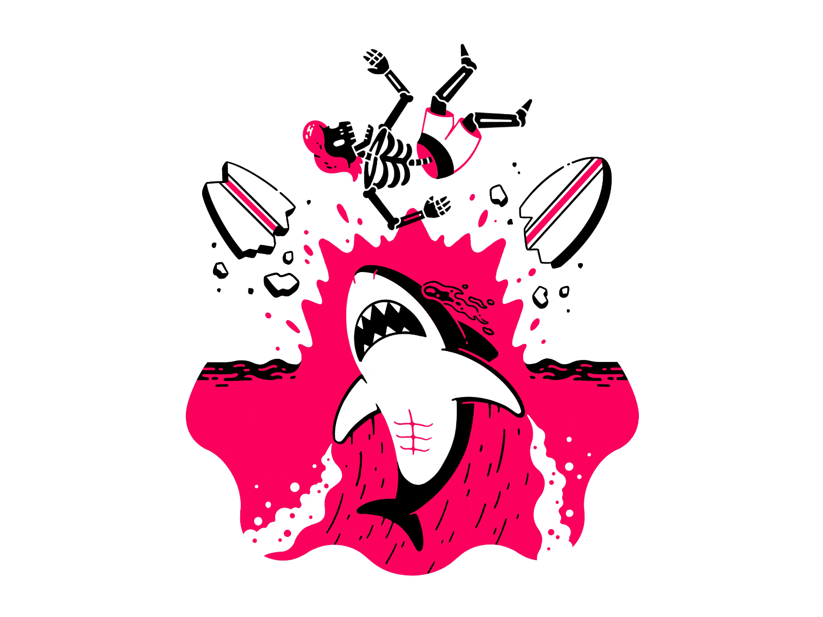 Shark attack attack board break character illustration ocean sea shark smash summer surf surfer thierry fousse waves