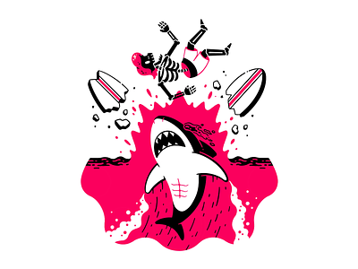 Shark attack attack board break character illustration ocean sea shark smash summer surf surfer thierry fousse waves
