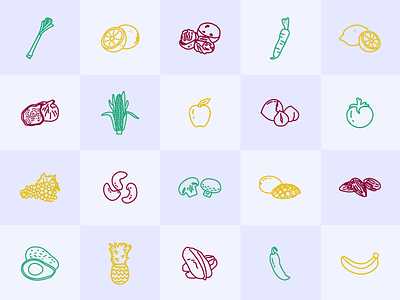 Mon panier bio - icons fruits icons illustration line organic thierry fousse vegetables