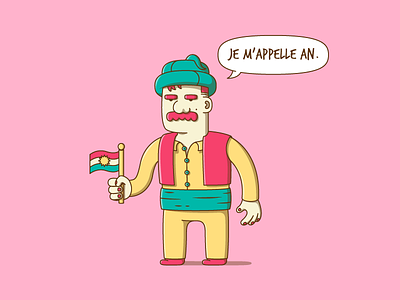 Kurde An character character design colors flag freelance fun illustration illustrator jeu de mot mustache turban word game