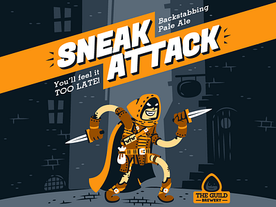 Sneak Attack - Beer Label attack beer brewery character knife label montpellier rogue sneak stab street thierry fousse