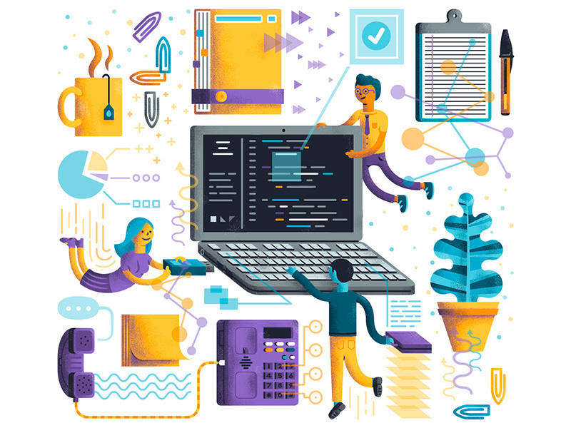 Datawork thierry fousse python computer developer code programming files office work characters datascience data