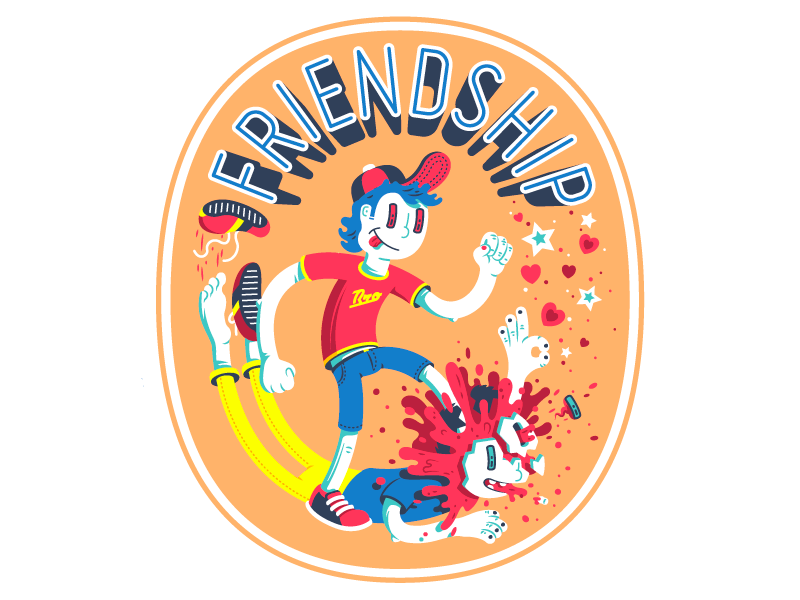 Friendship thierry fousse okay skull splatter blood fun character illustration friendship friend