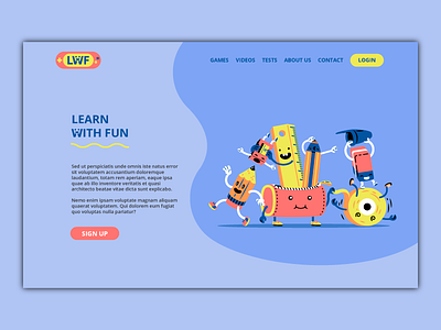 Kids educational website - landing page character child educational eraser fun homepage kid landing page pencil playful school thierry fousse