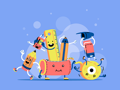 Landing page illustration - educational website for kids character child educational eraser fun kid landing page pencil playful scene school thierry fousse