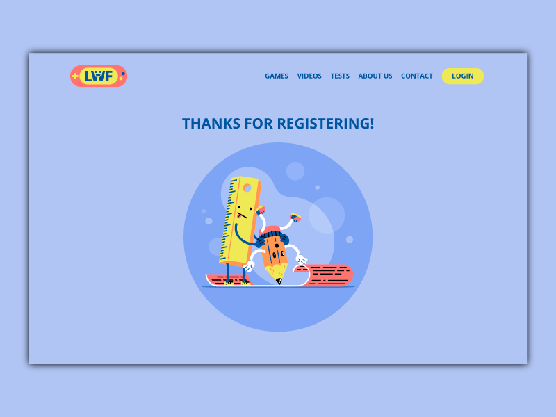Register Page illustration character fun register sign up kid child pencil playful school ruler scene thierry fousse
