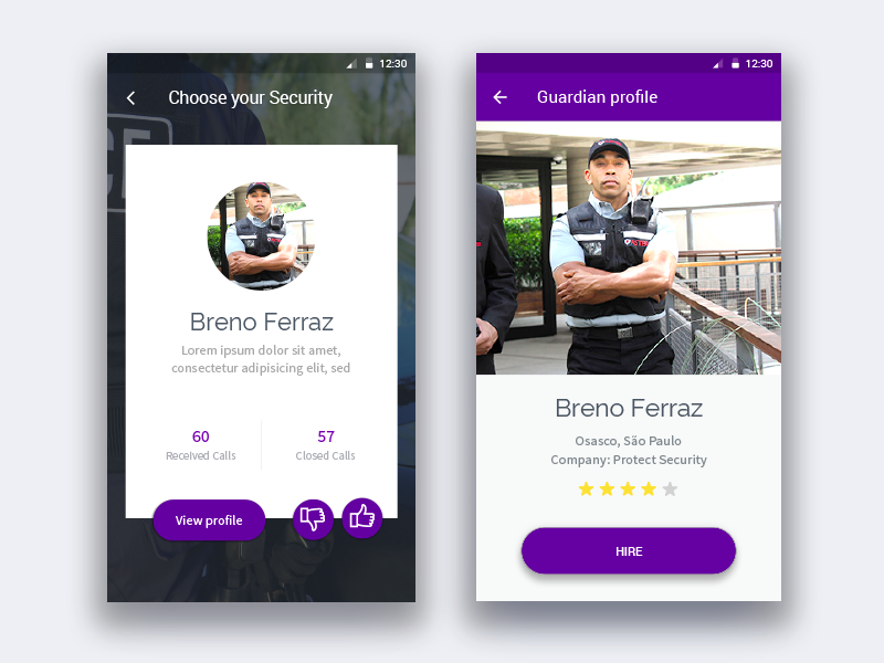 Guardian App - Profile to hire by Claudia Mardegan on Dribbble