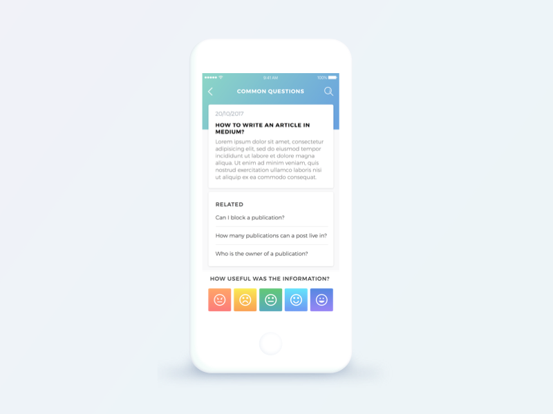Concept FAQ app mobile - Medium by Claudia Mardegan on Dribbble