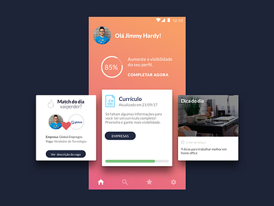 Dashboard - looking for a job android app card hiring interaction ios job match portfolio recruit ui ux