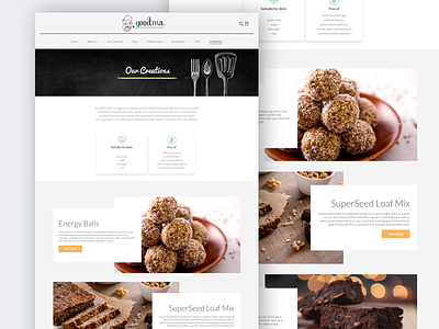 Recipe - Our Creations Nuts cards clean eat food interface land landing page nuts recipe site ui web