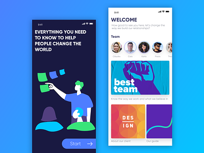 Onboard - Design Team app card colorful design feed illustration ios mobile navigation ui ux
