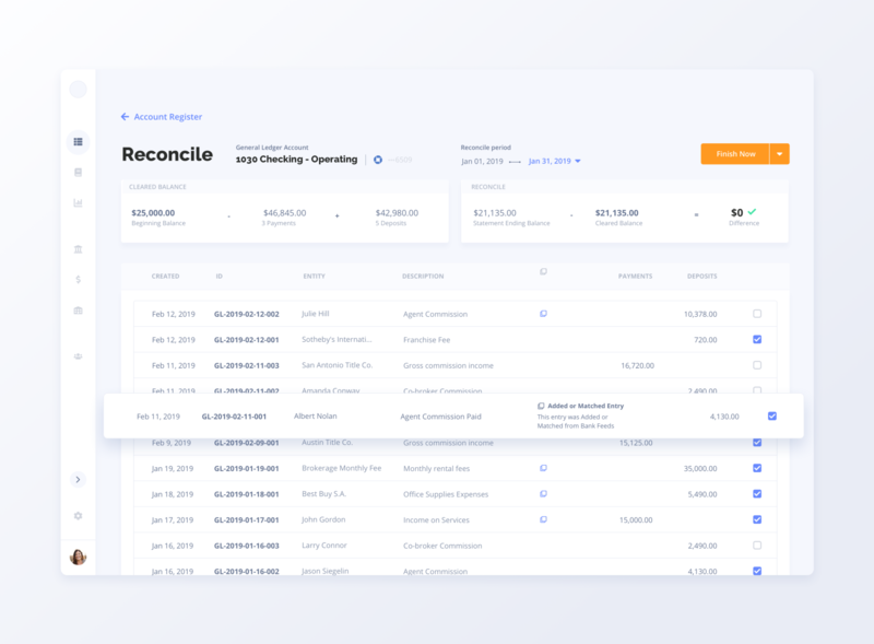 Reconciliation Dashboard - Accounting System for Real Estate accounting banking dashboard entry finance real estate reconciliation saas transactions ui ux