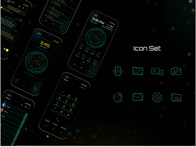 Sci-Fi style phone theme dark theme dashboard design desing figma graphic design icons illustration topic wallpaper
