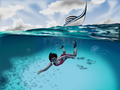 Diving in the sea design graphic design illustration vector